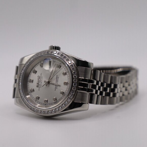 Hand Built Seiko Mod Date-Just | 39mm | CZ Diamond Bezel & Dial | NH35 Automatic - Picture 3 of 7